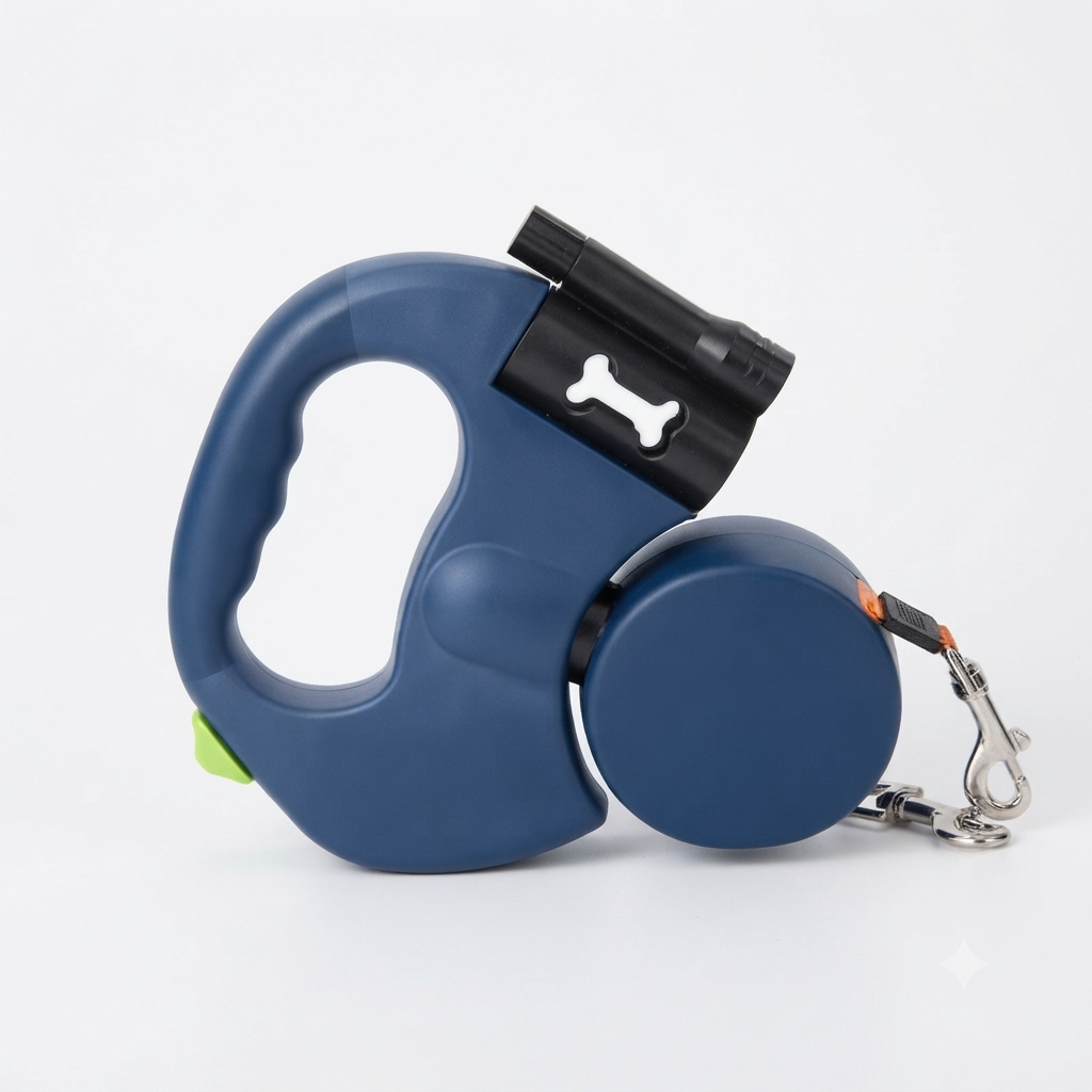 Double Retractable Dog Leash with Built-in LED Flashlight and 360° Anti-Tangle System