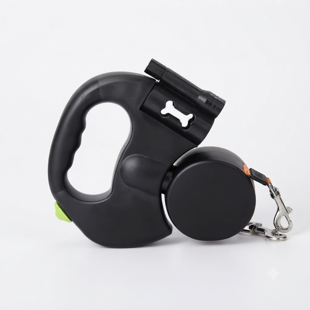 Double Retractable Dog Leash with Built-in LED Flashlight and 360° Anti-Tangle System