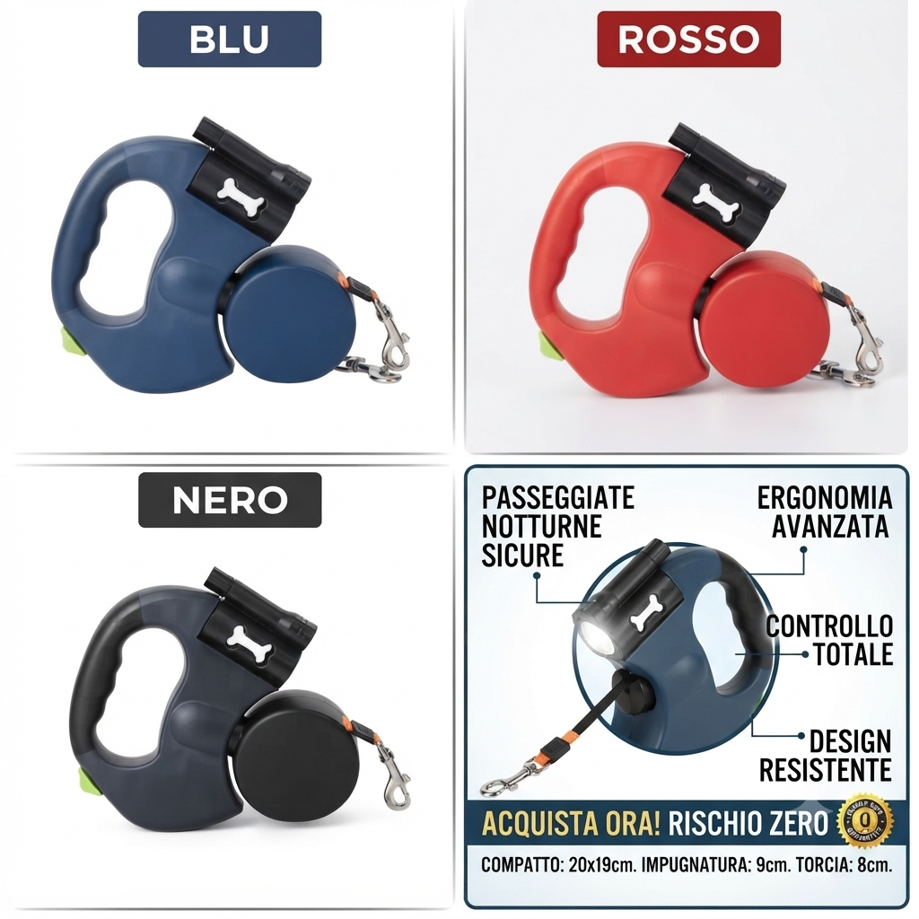 Double Retractable Dog Leash with Built-in LED Flashlight and 360° Anti-Tangle System